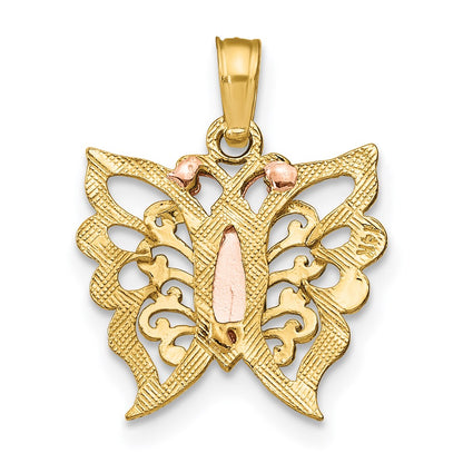 14K Bicolor mit Weiß Rhodium Schmetterling Ausgeschnitten Charm
