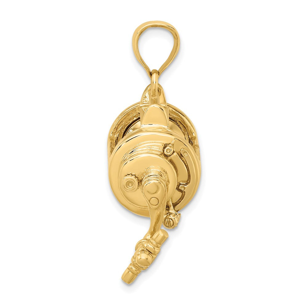 14K Gelbgold Beweglich 3d Fishing Reel Charm