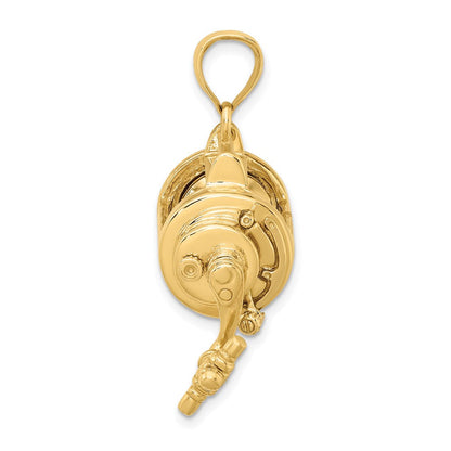 14K Gelbgold Beweglich 3d Fishing Reel Charm