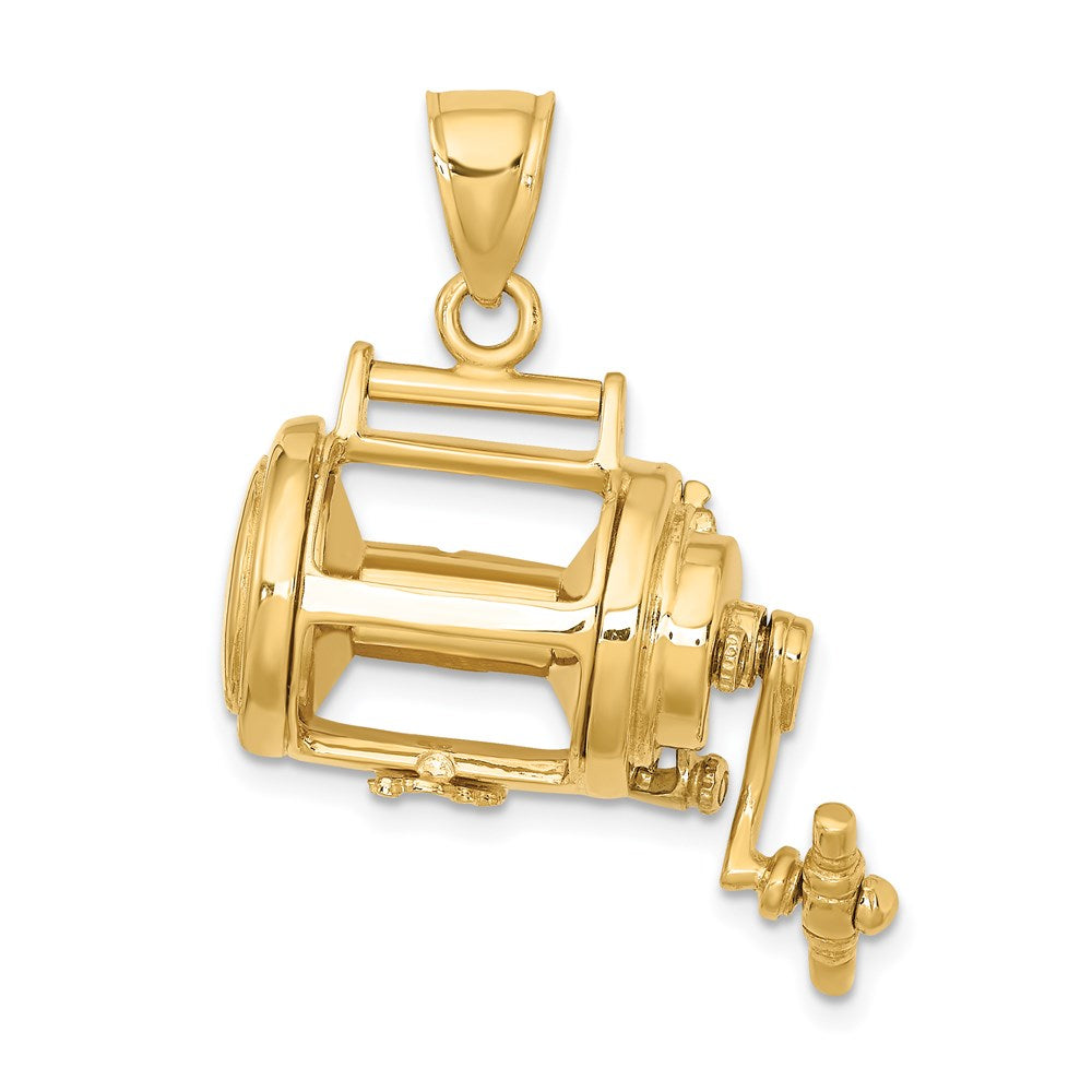 14K Gelbgold Beweglich 3d Fishing Reel Charm