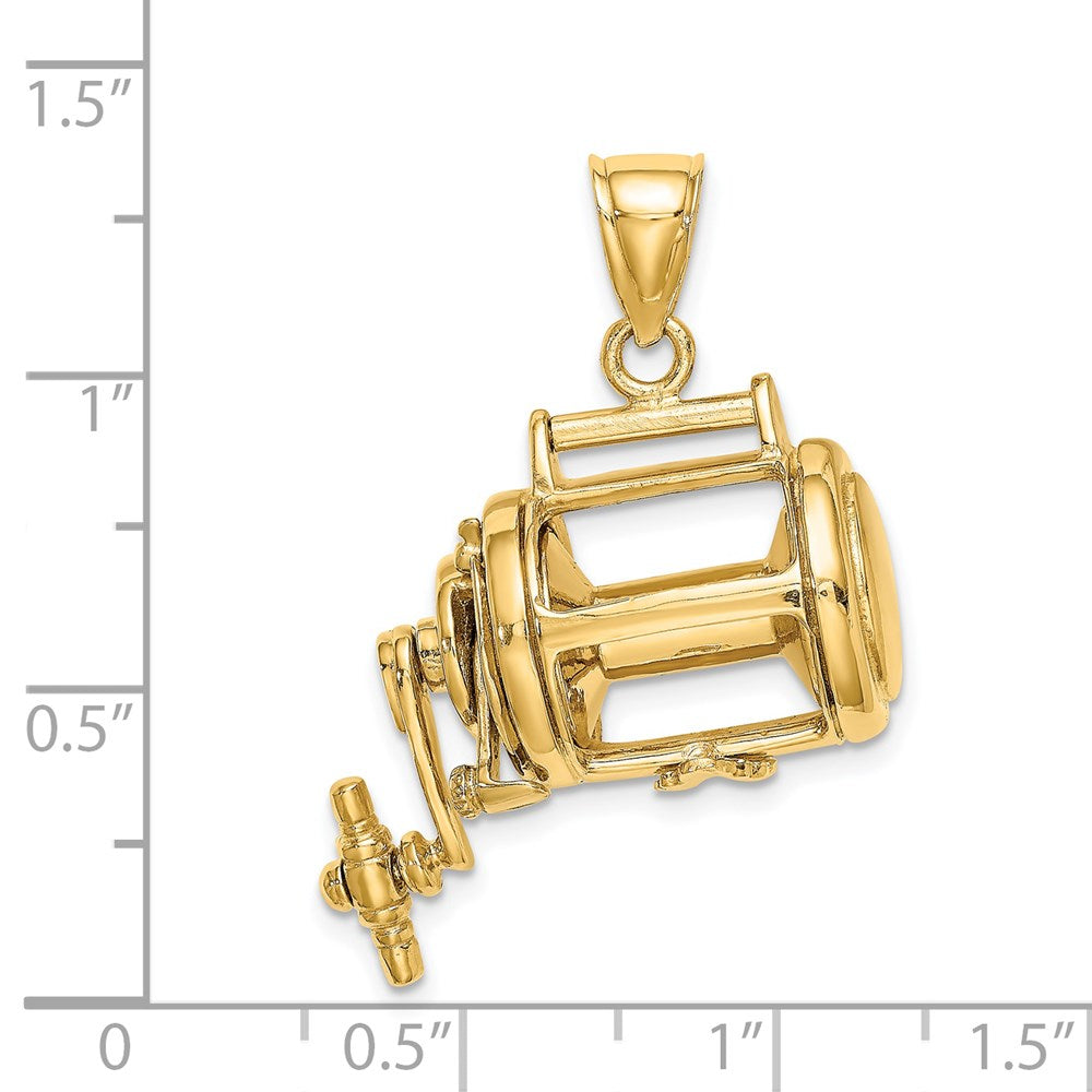 14K Gelbgold Beweglich 3d Fishing Reel Charm