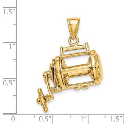 14K Gelbgold Beweglich 3d Fishing Reel Charm