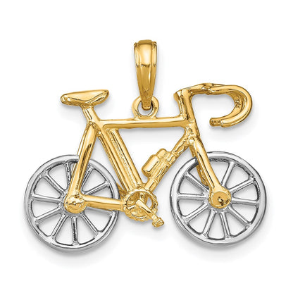 14K Bicolor Gold 3D-Zehngang-Fahrrad-Charm