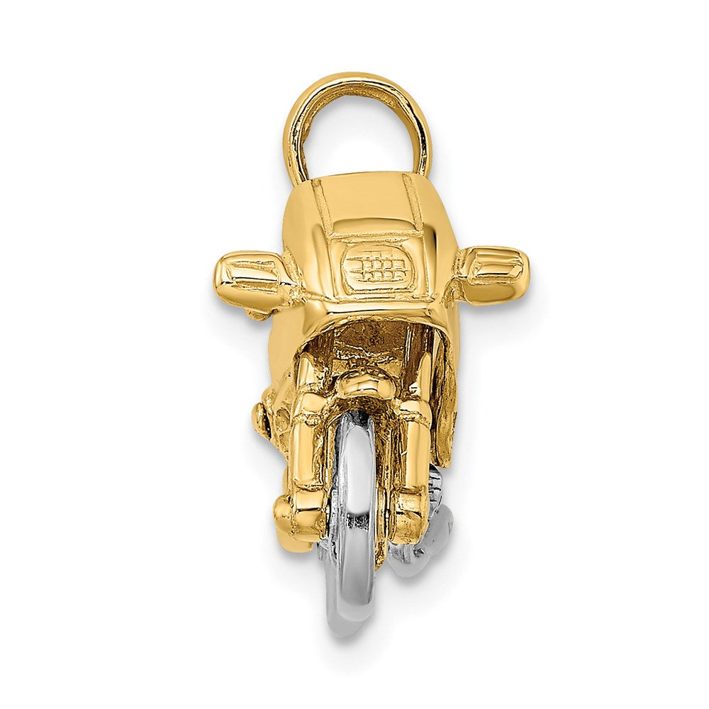 14K Bicolor-Gold 3-D beweglicher Motorrad-Charm