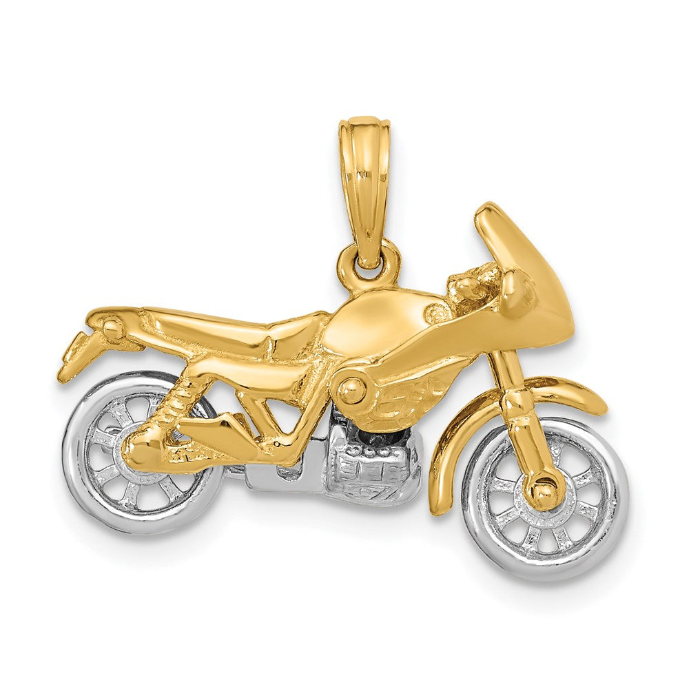14K Bicolor-Gold 3-D beweglicher Motorrad-Charm