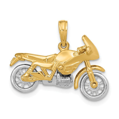 14K Bicolor-Gold 3-D beweglicher Motorrad-Charm
