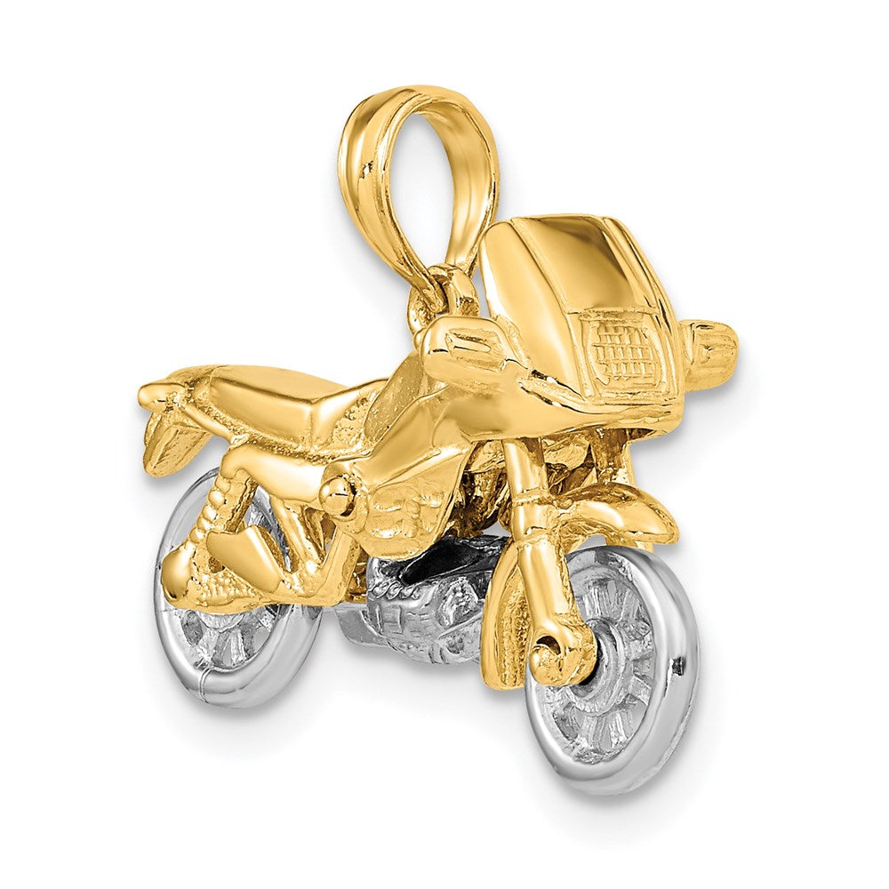14K Bicolor-Gold 3-D beweglicher Motorrad-Charm