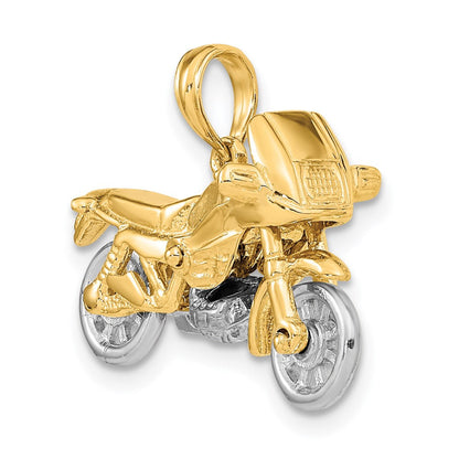 14K Bicolor-Gold 3-D beweglicher Motorrad-Charm