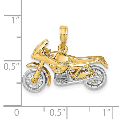 14K Bicolor-Gold 3-D beweglicher Motorrad-Charm