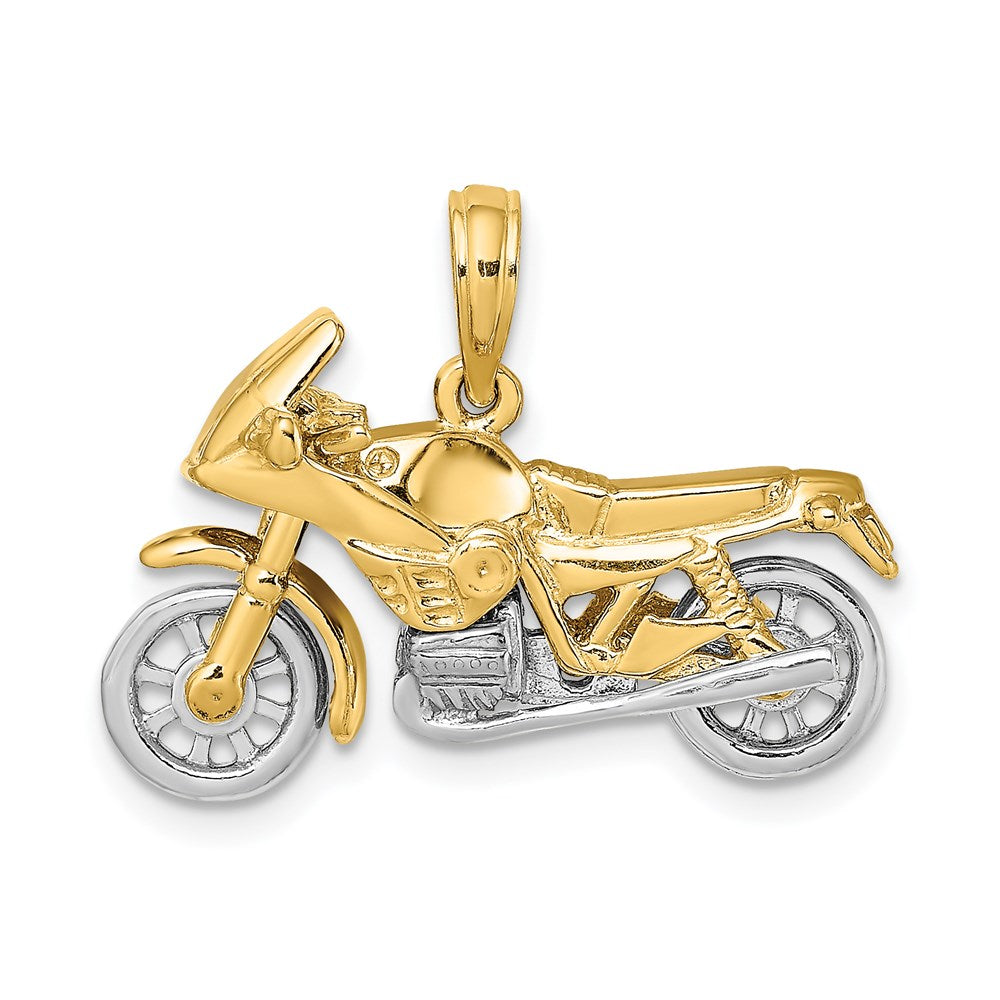 14K Bicolor-Gold 3-D beweglicher Motorrad-Charm