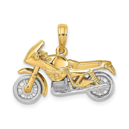 14K Bicolor-Gold 3-D beweglicher Motorrad-Charm