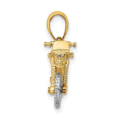 14K Bicolor Gold 3-D Beweglicher Motocross-Motorrad-Charm