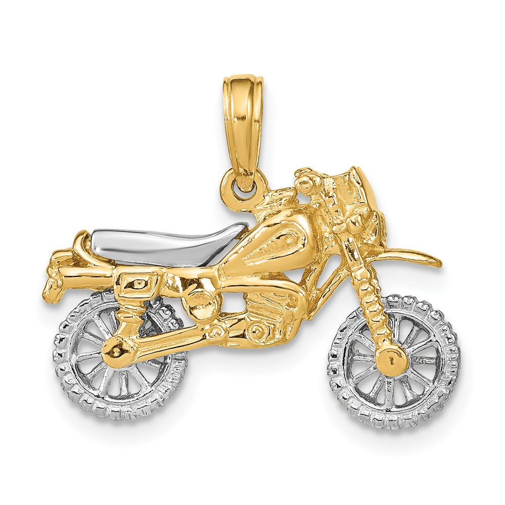 14K Bicolor Gold 3-D Beweglicher Motocross-Motorrad-Charm