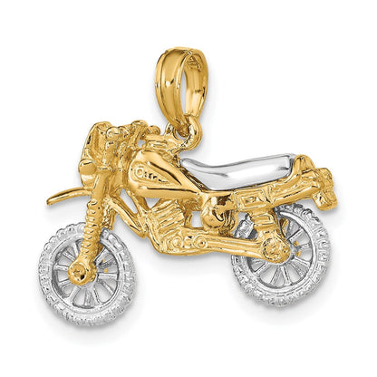 14K Bicolor Gold 3-D Beweglicher Motocross-Motorrad-Charm