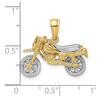 14K Bicolor Gold 3-D Beweglicher Motocross-Motorrad-Charm