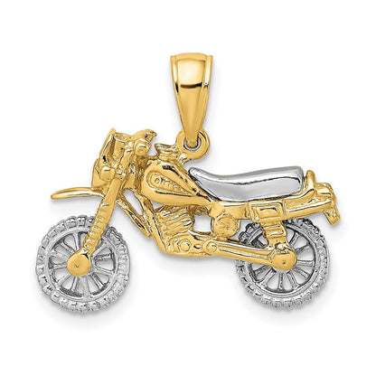 14K Bicolor Gold 3-D Beweglicher Motocross-Motorrad-Charm