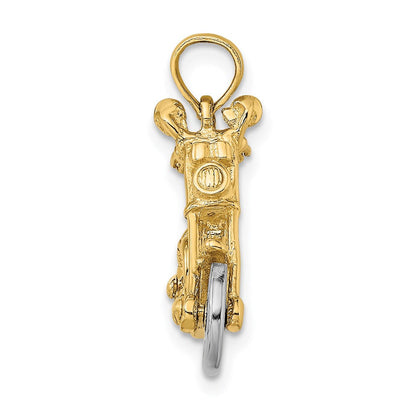 14K Bicolor-Gold 3-D Beweglicher Motorrad-Charm