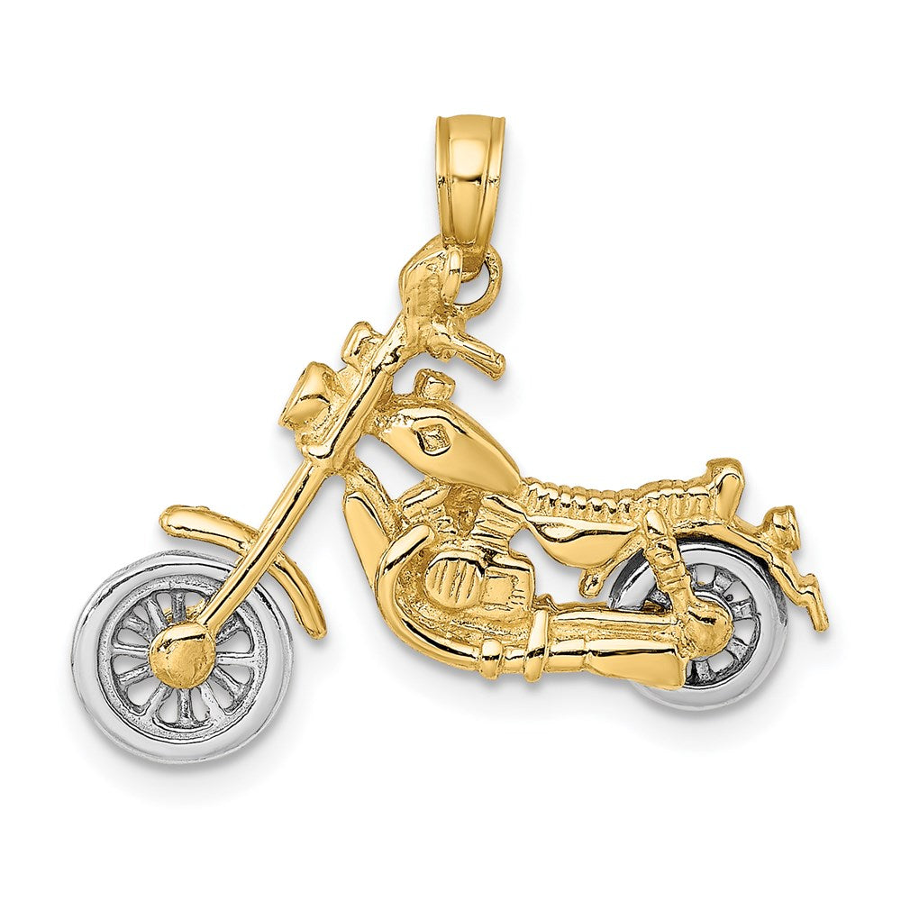 14K Bicolor-Gold 3-D Beweglicher Motorrad-Charm