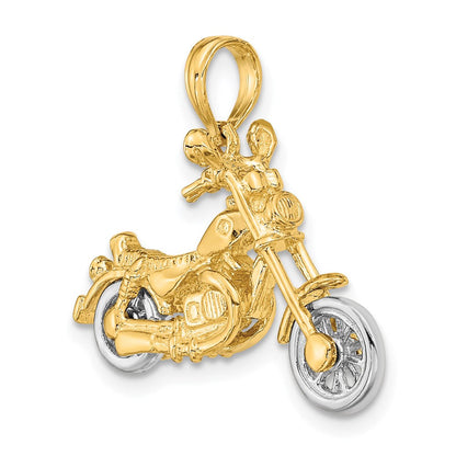 14K Bicolor-Gold 3-D Beweglicher Motorrad-Charm