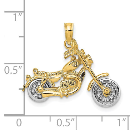 14K Bicolor-Gold 3-D Beweglicher Motorrad-Charm