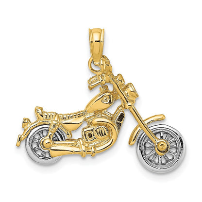 14K Bicolor-Gold 3-D Beweglicher Motorrad-Charm