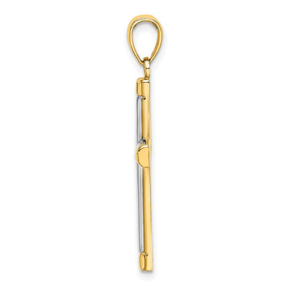 14 Karat Gelb- und Rhodiumgold mit Rhodium, polierter röhrenförmiger Kreuz-Charm