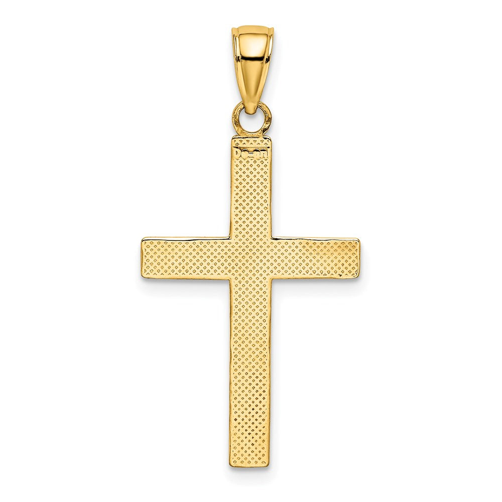 14 Karat Gelb- und Rhodiumgold mit Rhodium, polierter röhrenförmiger Kreuz-Charm
