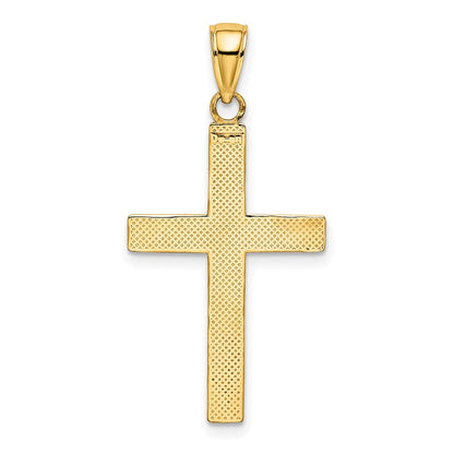 14 Karat Gelb- und Rhodiumgold mit Rhodium, polierter röhrenförmiger Kreuz-Charm