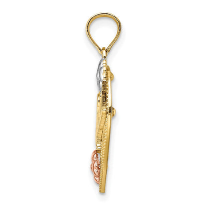 14K Bicolor-Gold mit Weißrhodium-Beschichtung SPECIAL auf Herz mit Blumen-Charm