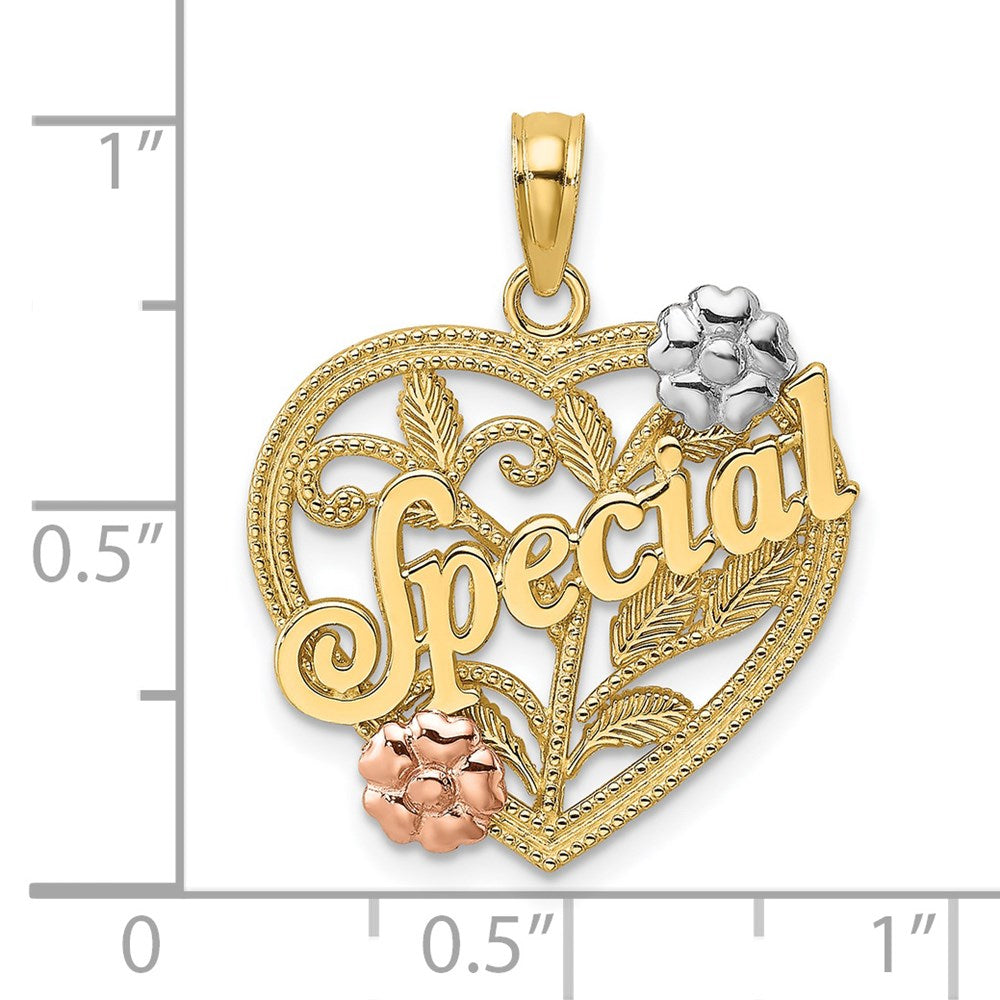 14K Bicolor-Gold mit Weißrhodium-Beschichtung SPECIAL auf Herz mit Blumen-Charm