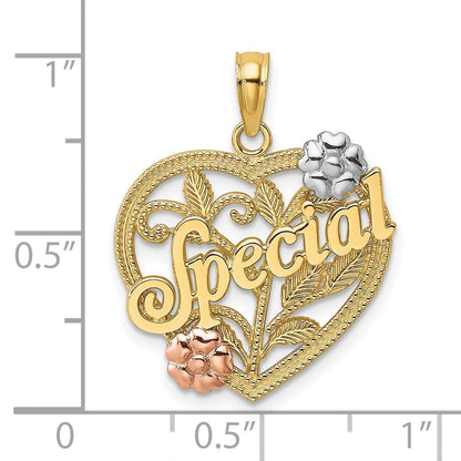 14K Bicolor-Gold mit Weißrhodium-Beschichtung SPECIAL auf Herz mit Blumen-Charm