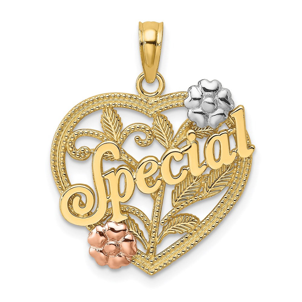 14K Bicolor-Gold mit Weißrhodium-Beschichtung SPECIAL auf Herz mit Blumen-Charm