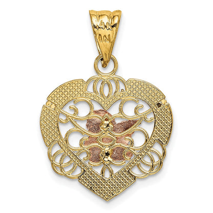 14K Bicolor-Gold mit Weißrhodium Engel-in-Herz-Charm