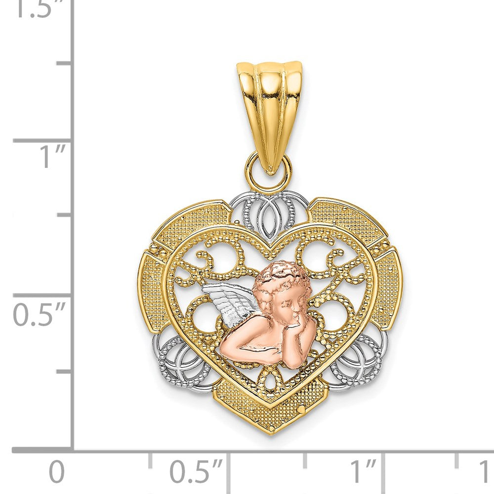 14K Bicolor-Gold mit Weißrhodium Engel-in-Herz-Charm