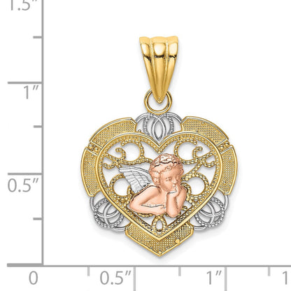 14K Bicolor-Gold mit Weißrhodium Engel-in-Herz-Charm