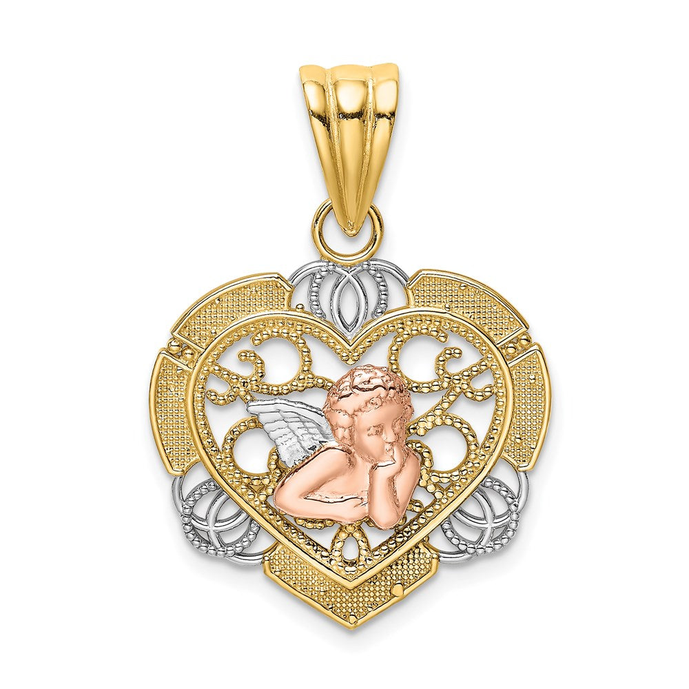 14K Bicolor-Gold mit Weißrhodium Engel-in-Herz-Charm