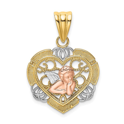 14K Bicolor-Gold mit Weißrhodium Engel-in-Herz-Charm