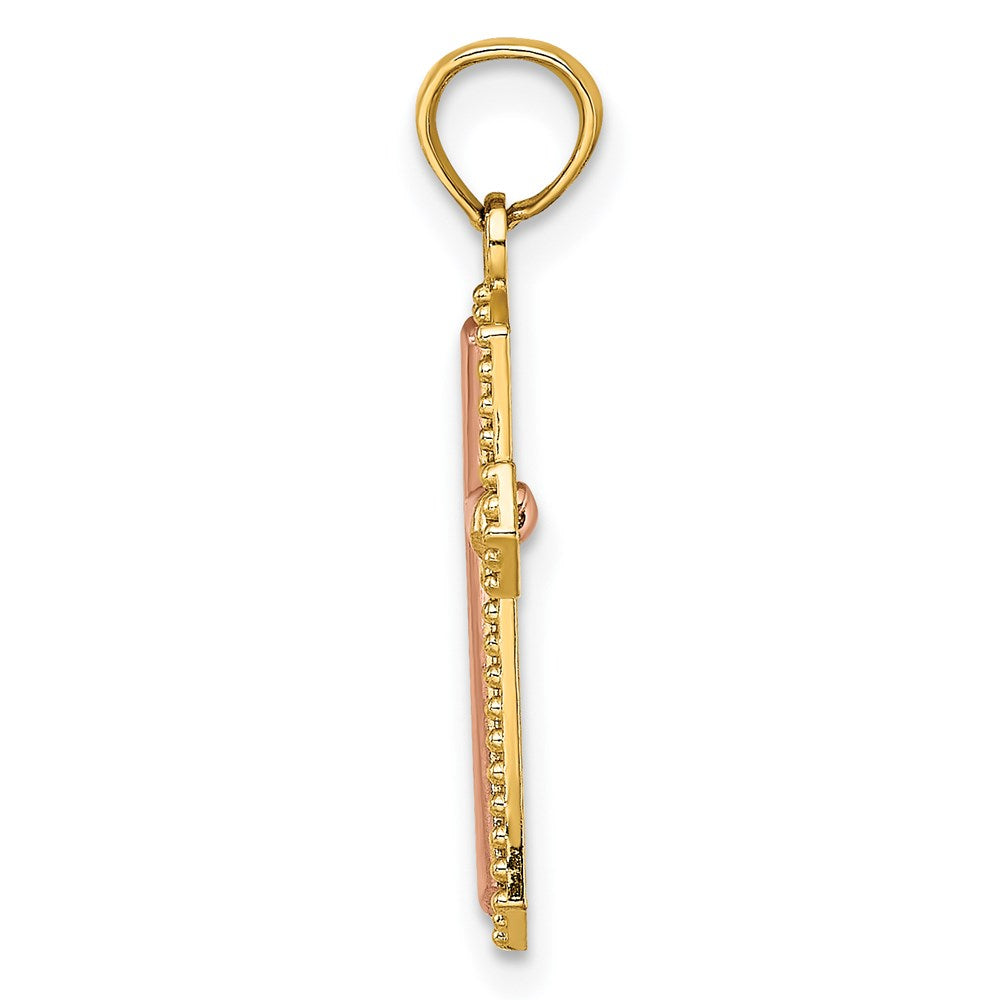 14K Bicolor mit Gekugelt Zierde Kreuz Charm