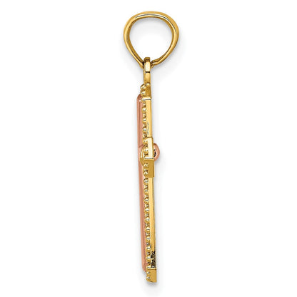 14K Bicolor mit Gekugelt Zierde Kreuz Charm