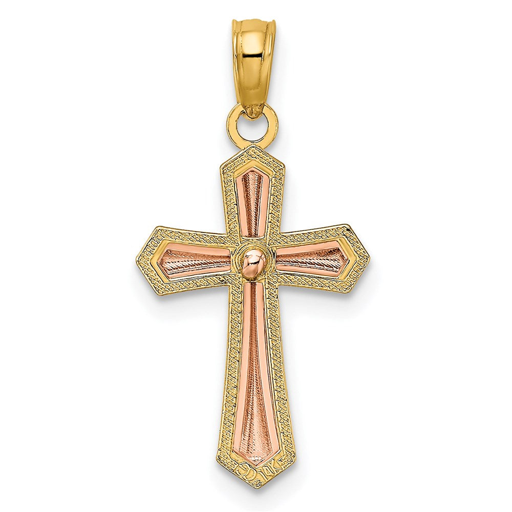 14K Bicolor mit Gekugelt Zierde Kreuz Charm