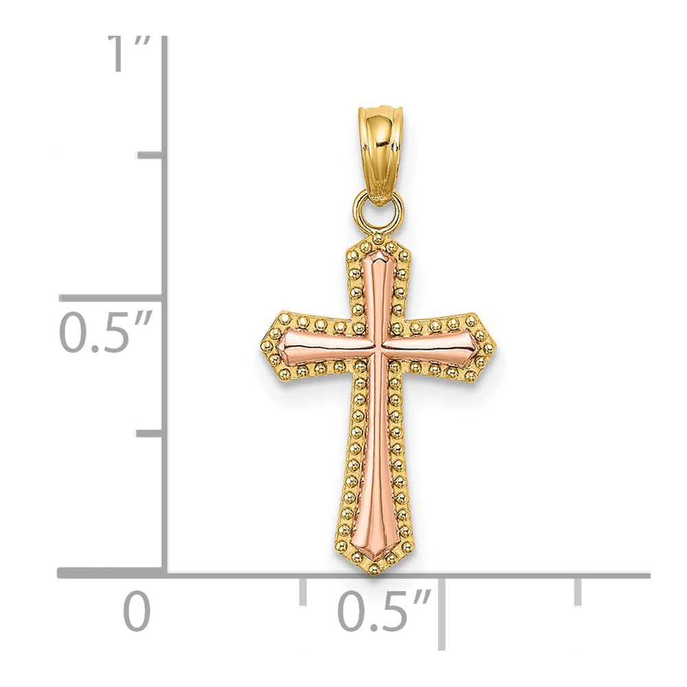 14K Bicolor mit Gekugelt Zierde Kreuz Charm