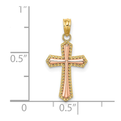 14K Bicolor mit Gekugelt Zierde Kreuz Charm