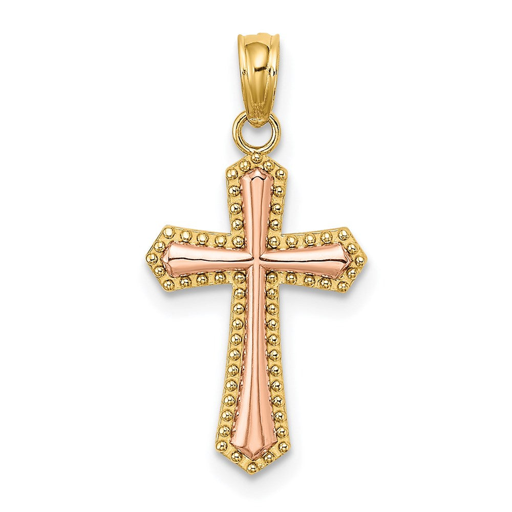 14K Bicolor mit Gekugelt Zierde Kreuz Charm