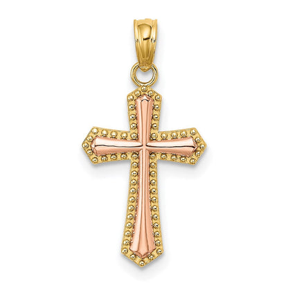 14K Bicolor mit Gekugelt Zierde Kreuz Charm