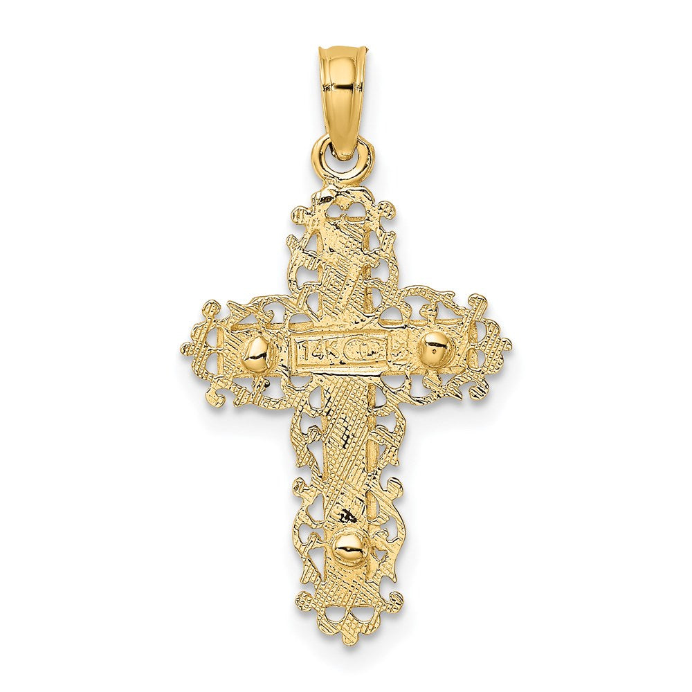 14K Bicolor mit Rhodium Strukturiert Lace Zierde Kruzifix Charm
