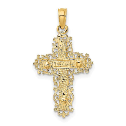 14K Bicolor mit Rhodium Strukturiert Lace Zierde Kruzifix Charm