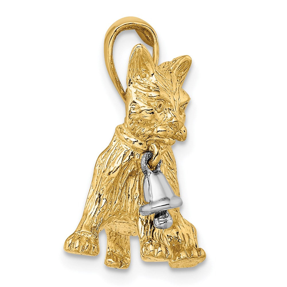 14K Bicolor-Gold Baumelnder Glocke-und-Katze-Charm