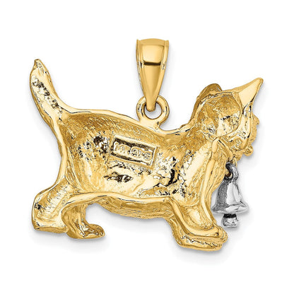 14K Bicolor-Gold Baumelnder Glocke-und-Katze-Charm