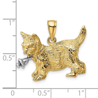 14K Bicolor-Gold Baumelnder Glocke-und-Katze-Charm