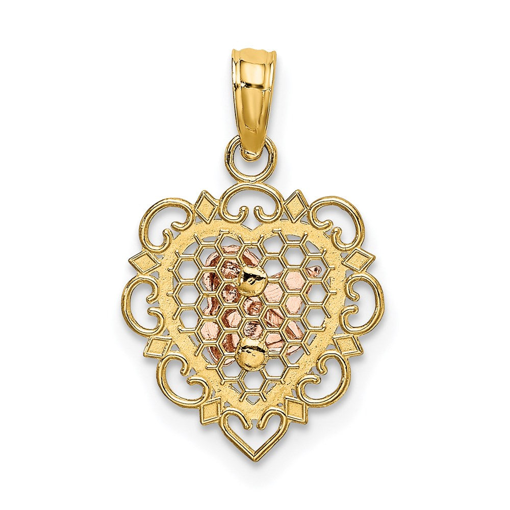 14K Bicolor mit Weiß Rhodium Klein Engel in Herz Charm